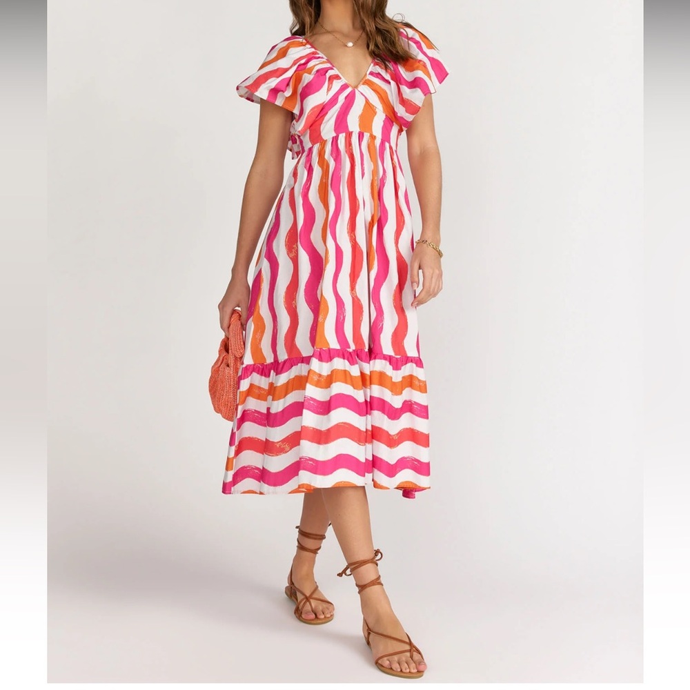 NWT Vibrant Pink and Orange Squiggle Stripe Dress size L